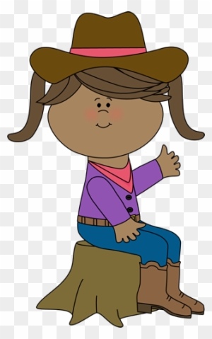 Cowgirl Sitting On A Tree Stump - Western Clip Art For Kids