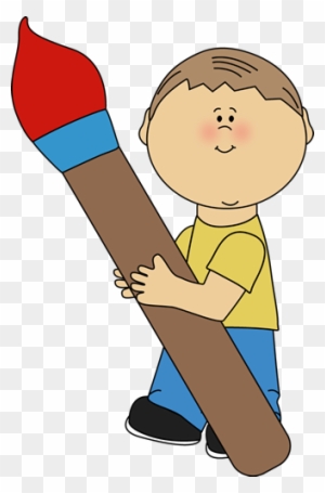 Boy Holding A Giant Paint Brush - Boy With Paintbrush Clipart