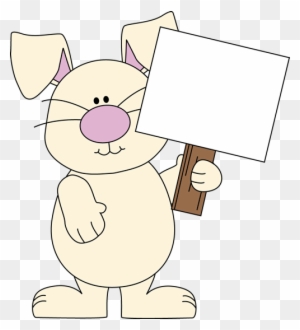 Easter Bunny With A Blank Sign Clip Art - Bunny Holding Sign Text