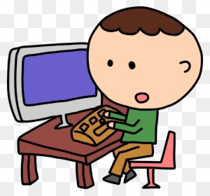 Computer Clip Art - Cartoon Man On Computer