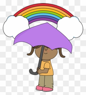 Rainbow And Girl - Rainbow Umbrella Clip Art