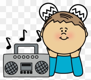 Boy Listening To Radio - Kid Music Clipart