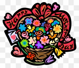 Vector Illustration Of Happy Mother's Day Flower Basket - Mother's Day