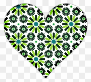 White Heart With Green Flowers Icon, Png Clipart Image - Green And White Heart