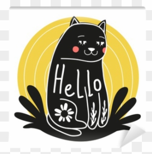Funny Doodle Art With Cartoon Cat That Says Hello - Cat Funny Doodle Art With Cartoon Cat That Says Hello - Cat