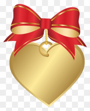 Gold Heart With Red Bow Transparent Png Clip Art Image - Red And Gold Heart