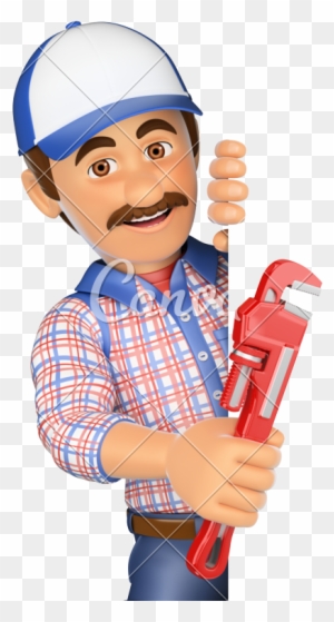 3d Plumber With A Pipe Wrench - Pipe Wrench