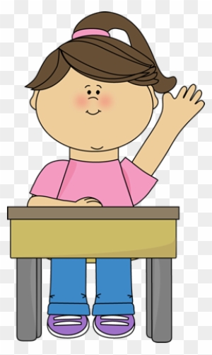 School Girl Raising Hand Clip Art - Cartoon Boy Sitting At Desk