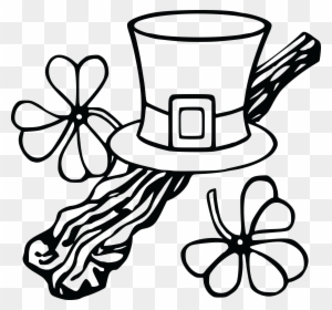 Free Clipart Of A Leprechan Hat And Shamrocks, Black - St Patrick's Day Clip Art