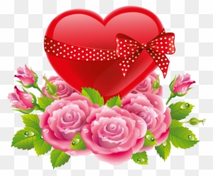 Red Heart & Polka Dot Bow With Pink Roses - Good Night Love Flower