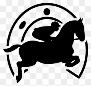 Jumping Horse With Jockey In Front Of A Horseshoe Vector - Horse Race Png Icon