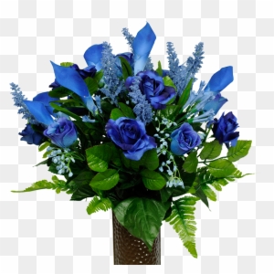 Blue Roses - Flower Arrangement For Cemetery Vase