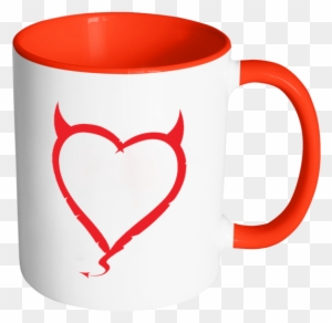 Devil Horns Heart Color Accent Coffee Mug - Red Devilish Heart Ornament (oval)