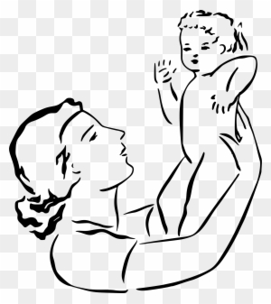 mother and baby clipart black and white