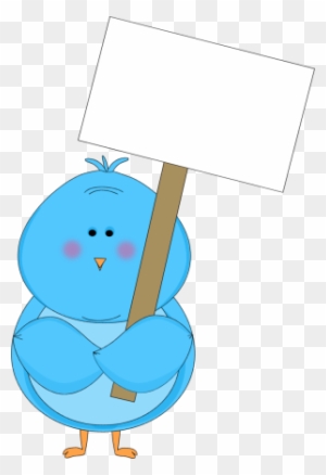Blue Bird Holding A Blank Sign - Bird Holding A Sign Clipart