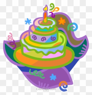 Birthday Cake Royalty Free Vector Clip Art Illustration - Birthday Cake With One Candle