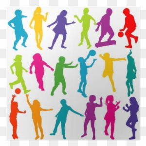 Colored Children Playing Silhouettes Set Poster • Pixers® - Colored Children Playing Silhouettes Set Poster • Pixers®