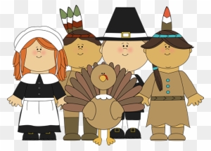 Free Thanksgiving Dinner Children Clipart To Color - Pilgrims Clipart