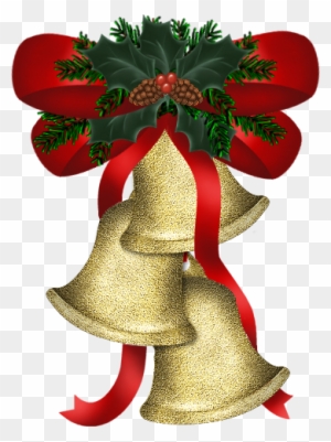 Christmas Gold Bells With Holly And Red Bow Clip Art - Happy Holidays Gif
