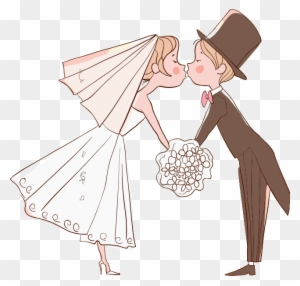 Digi Stamp - Groom And Bride Kissing Cartoon - Free Transparent PNG Clipart  Images Download