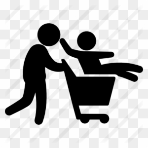 Father With Son On Shopping Cart - Icon
