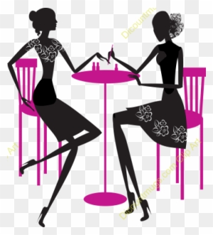 Clipart 18291 Two Girls On A Table Silhouette - Silhouette With Women Drinking Wine