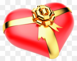 Large Red Png Heart With Gold Bow - Imagens De Coração 3d