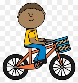 Boy Riding A Bicycle With A Basket - Ride Bike Clip Art
