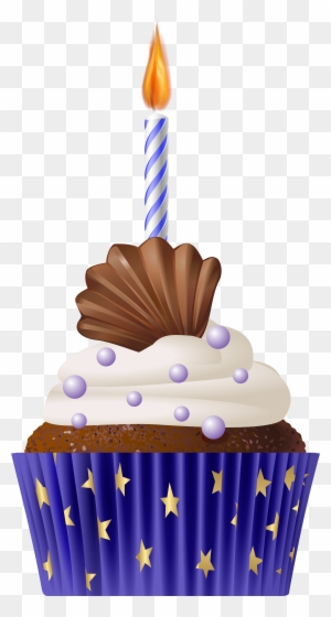 Birthday Muffin Blue With Candle Png Clip Art - Transparent Happy Birthday Cupcake Png