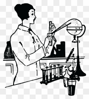 Free Clipart Of A Vintage Woman Working In A Science - Science Lab Line Art