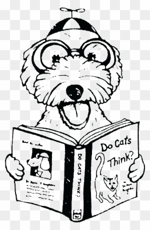 Free Clipart Of A Dog Reading A Book About Cats - Dog Reading A Book Black And White