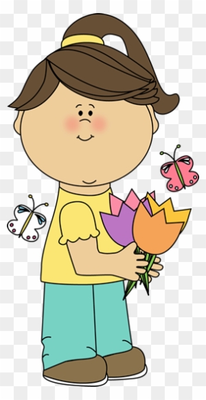 Girl With Spring Tulips Clip Art - Classroom Commands Flashcards Pdf