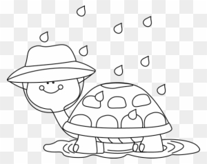 Black And White Turtle Standing In Rain Puddle - April Shower Spring Coloring Pages