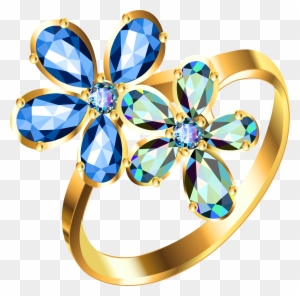 Silver Ring With Blue Floral Diamonds Png Clipart - Jewelry Clipart Png