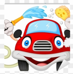 Cartoon Car Washing With Water Pipe And Sponge Wall - Dirty Car Clip Art