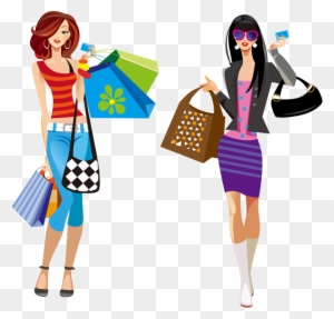 Mocahs Fashion Shopping Online - Two Girls Shopping Clipart
