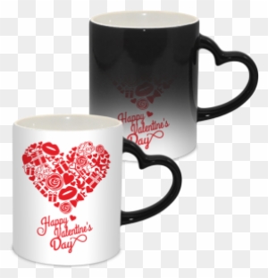 Big Heart Love Valentine Day Heart Handle Black Magic - Magic Mug Heart Handle
