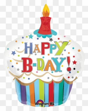 Bday Striped Cupcake 28s - Birthday Cupcake Mylar Foil Balloon