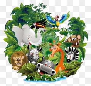 Animal Group Clipart Png - Wild Animals Cartoon On Jungle Shower Curtain