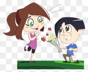Boy Cartoon Comic Comic Characters Couple - Boy Giving Flowers To Girl
