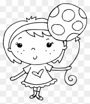 Coloring Page Of Girl With Balloon - Girl Coloring Pages Clipart