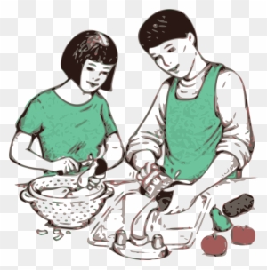 Free Clipart Of A Boy And Girl Washing And Prepping - Make Food Clip Art
