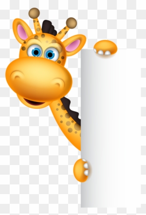 Illustration Of Cute Giraffe Cartoon With Blank Sign - Name Tag Template With Animals