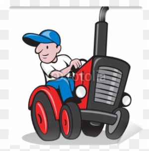 Farmer Driving Vintage Tractor Cartoon Wall Mural • - Farmer Driving Vintage Tractor Cart Round Ornament
