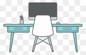 Desk With Computer And Pencils - Office Chair