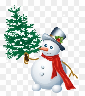 0, - Snowman And Christmas Tree Clipart