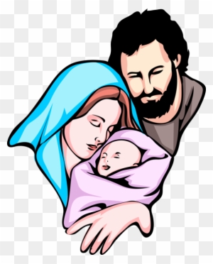 Vector Illustration Of Mary And Joseph Embrace Newborn - Mary And Joseph And Baby Jesus