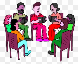 People Sitting On Chairs And Reading Books Vector Clip - Bible Study Group Clipart