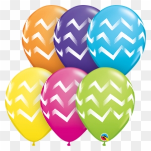 Tropical Chevron Stripes Assorted Balloons-6 Pcs - Chevron Stripes Latex Balloons | 6 Count | 11" | Qualatex