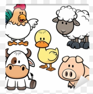 Vector Illustration Of Cartoon Animals Farm Set Wall - Caricatura Animales De La Granja
